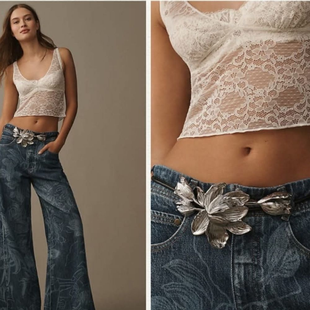 New ANTHRO X 8 Other Reasons Floral Flower 3d Cord Adjustable Leather Wrap Belt
